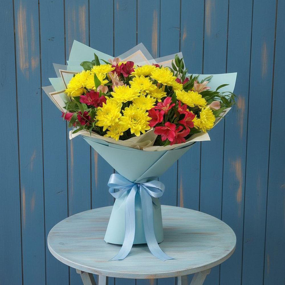 Букет цветов из: Альстромерии и Хризантемы в Поселок дома отдыха Успенское