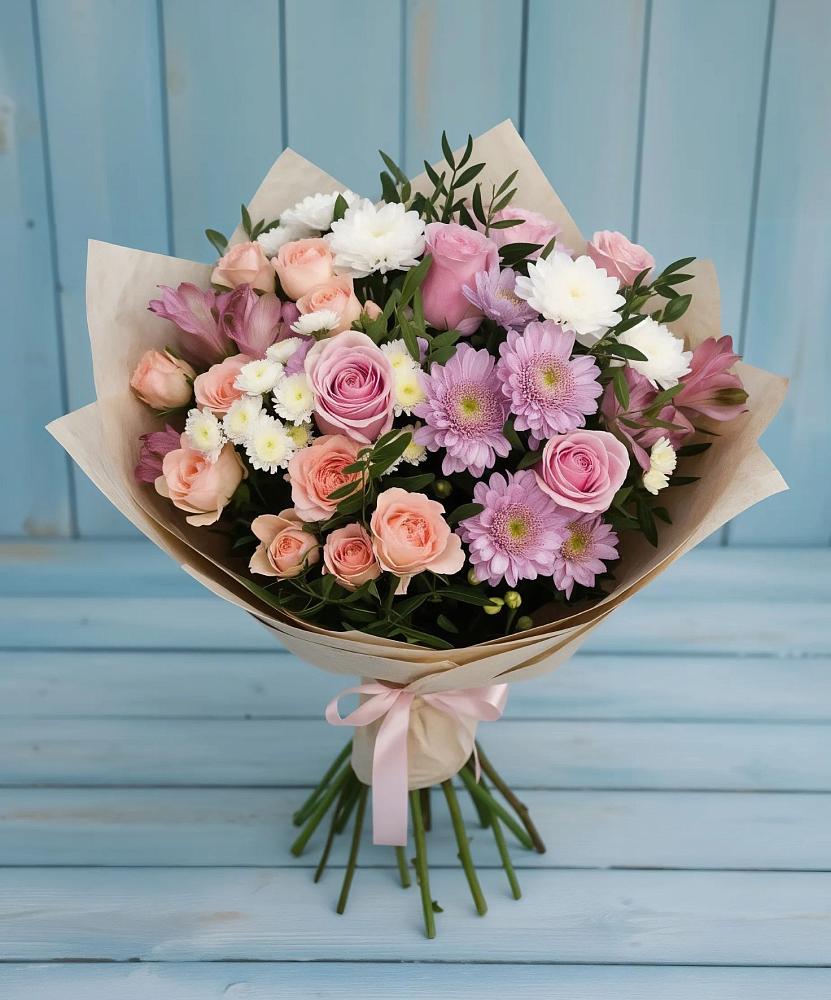 Букет цветов из: Хризантемы, Розы и Альстромерии в Поселок дома отдыха Успенское