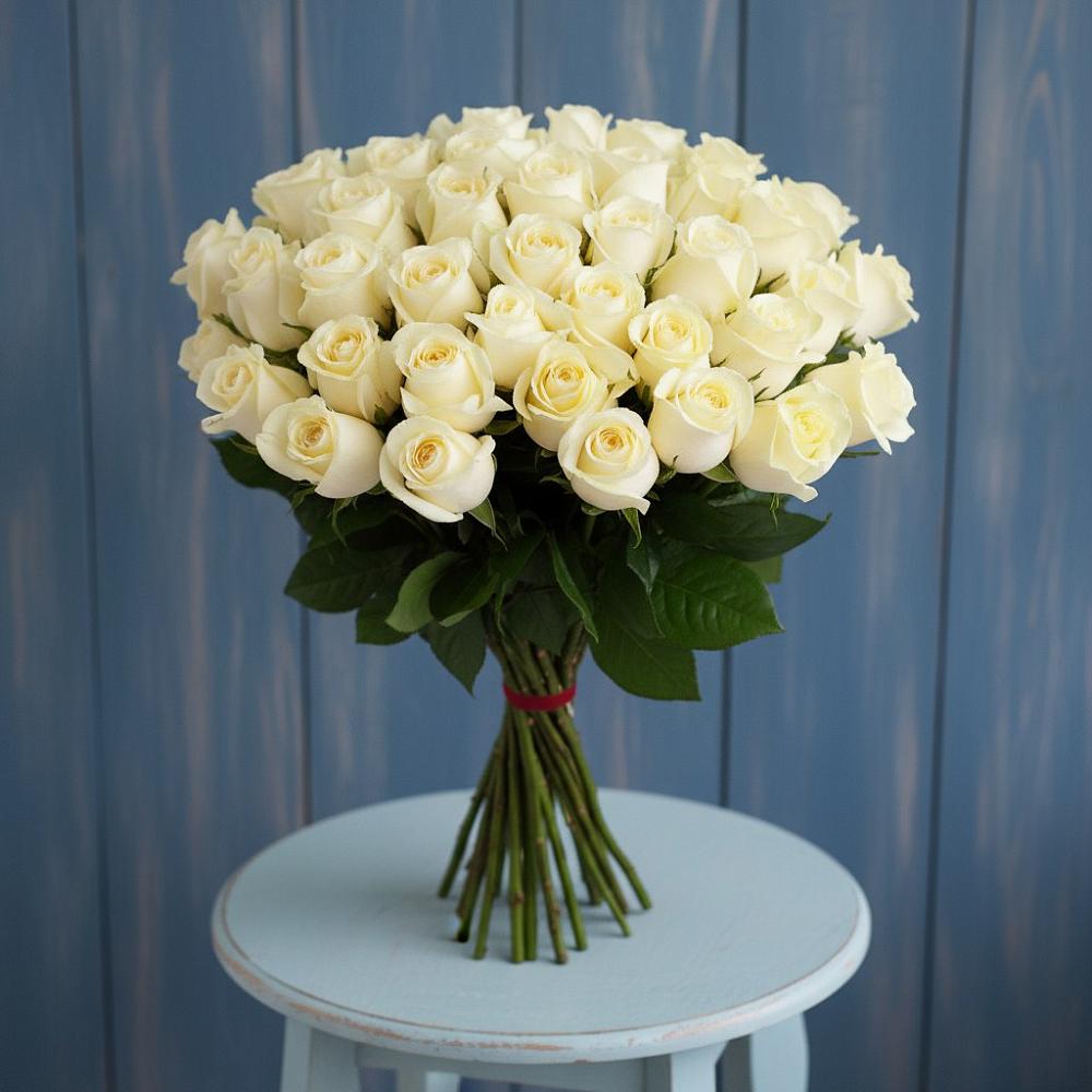 Букет 51 Белая роза Эдлесс Лав в Поселок дома отдыха Успенское