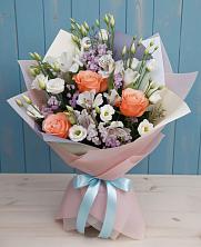 Букет цветов из:  Лизиантусы, Розы, Альстромерии и Гипсофила в Поселок дома отдыха Успенское