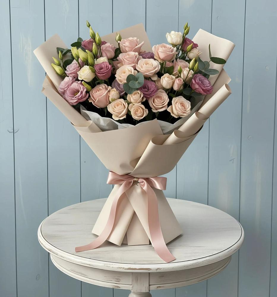 Букет цветов из: Розы и Лизиантусы в Поселок дома отдыха Успенское