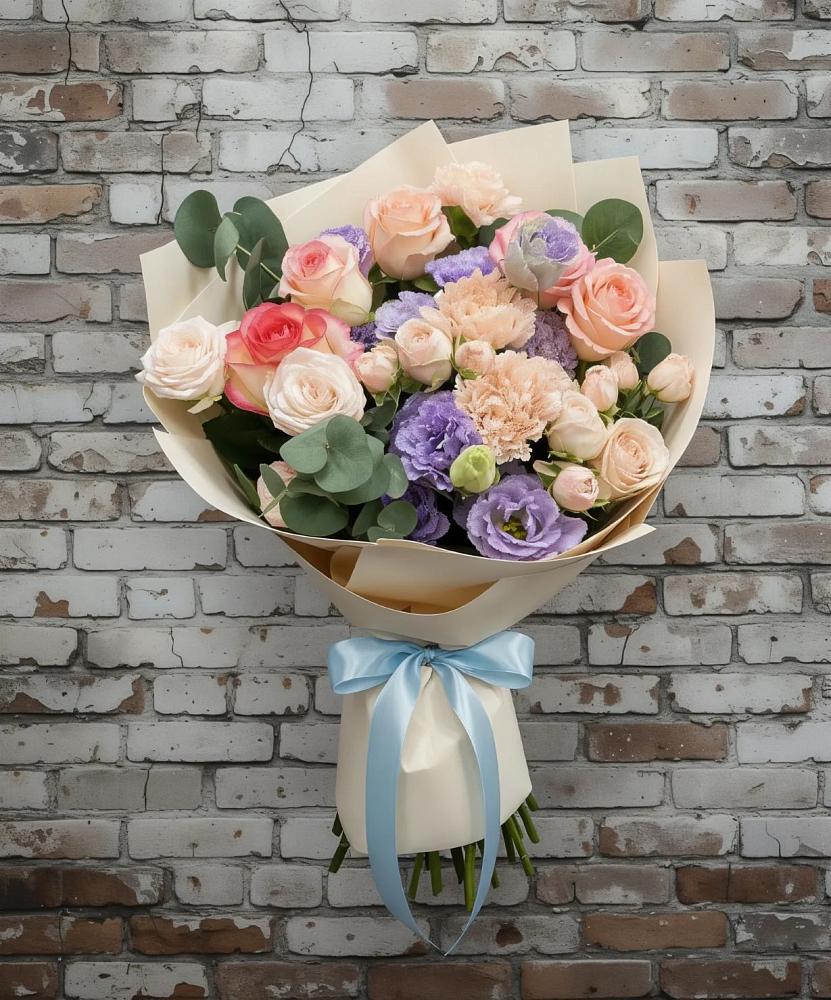 Букет цветов из: Розы, Лизиантусы и Гвоздики в Поселок дома отдыха Успенское