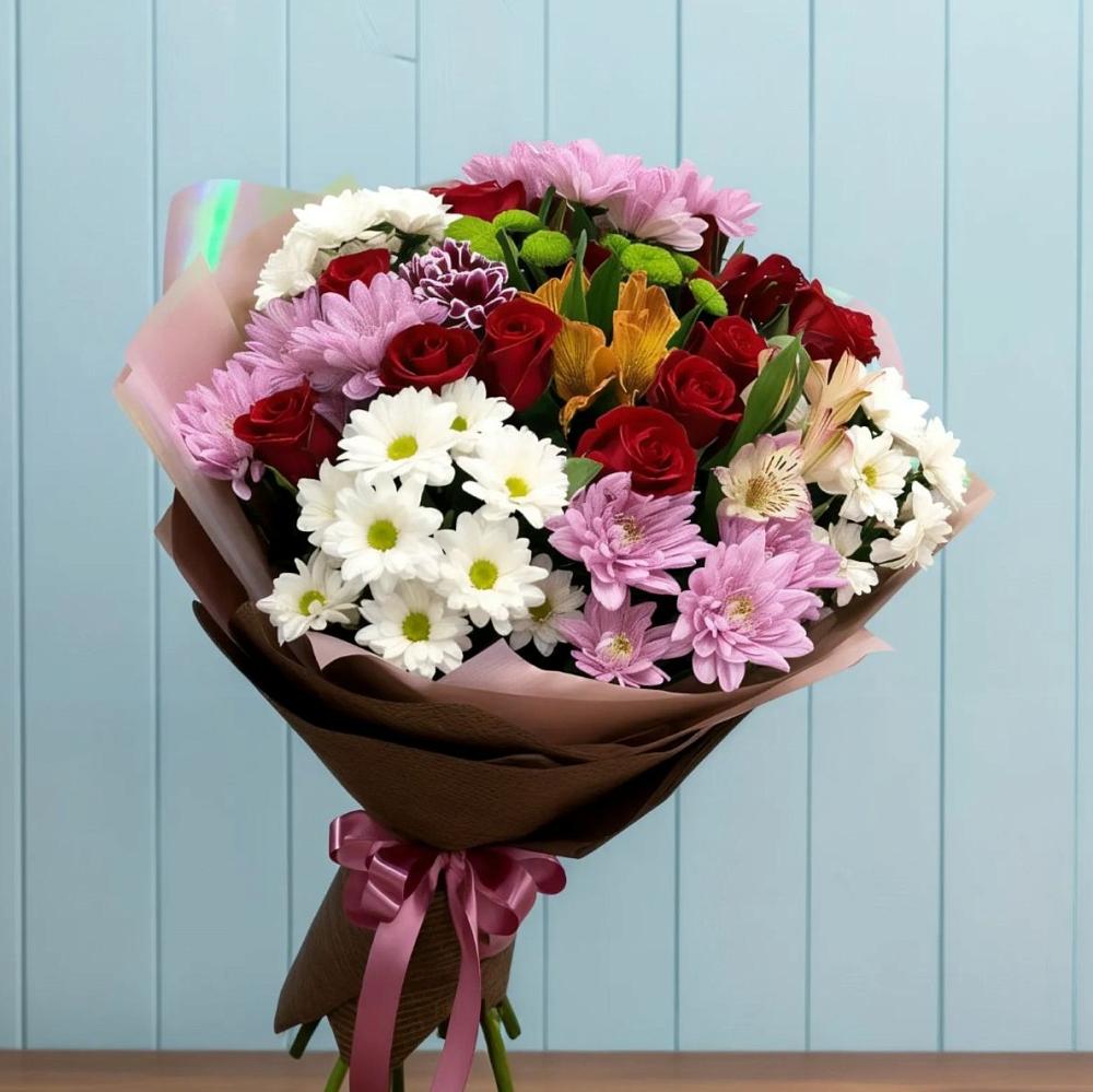 Букет цветов из: Розы, Хризантемы и Альстромерии в Поселок дома отдыха Успенское