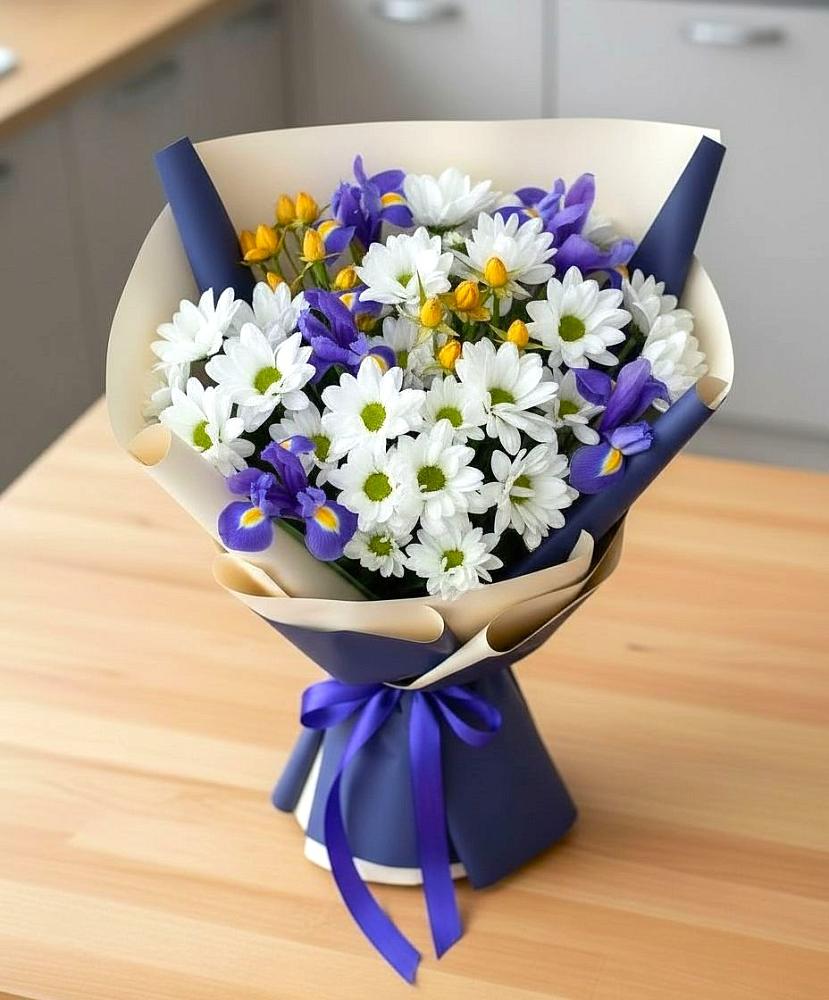 Букет цветов из: Розы, Ирисы и Хризантемы в Поселок дома отдыха Успенское