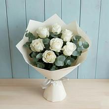 Букет Белые розы в Эвкалипте в Поселок дома отдыха Успенское