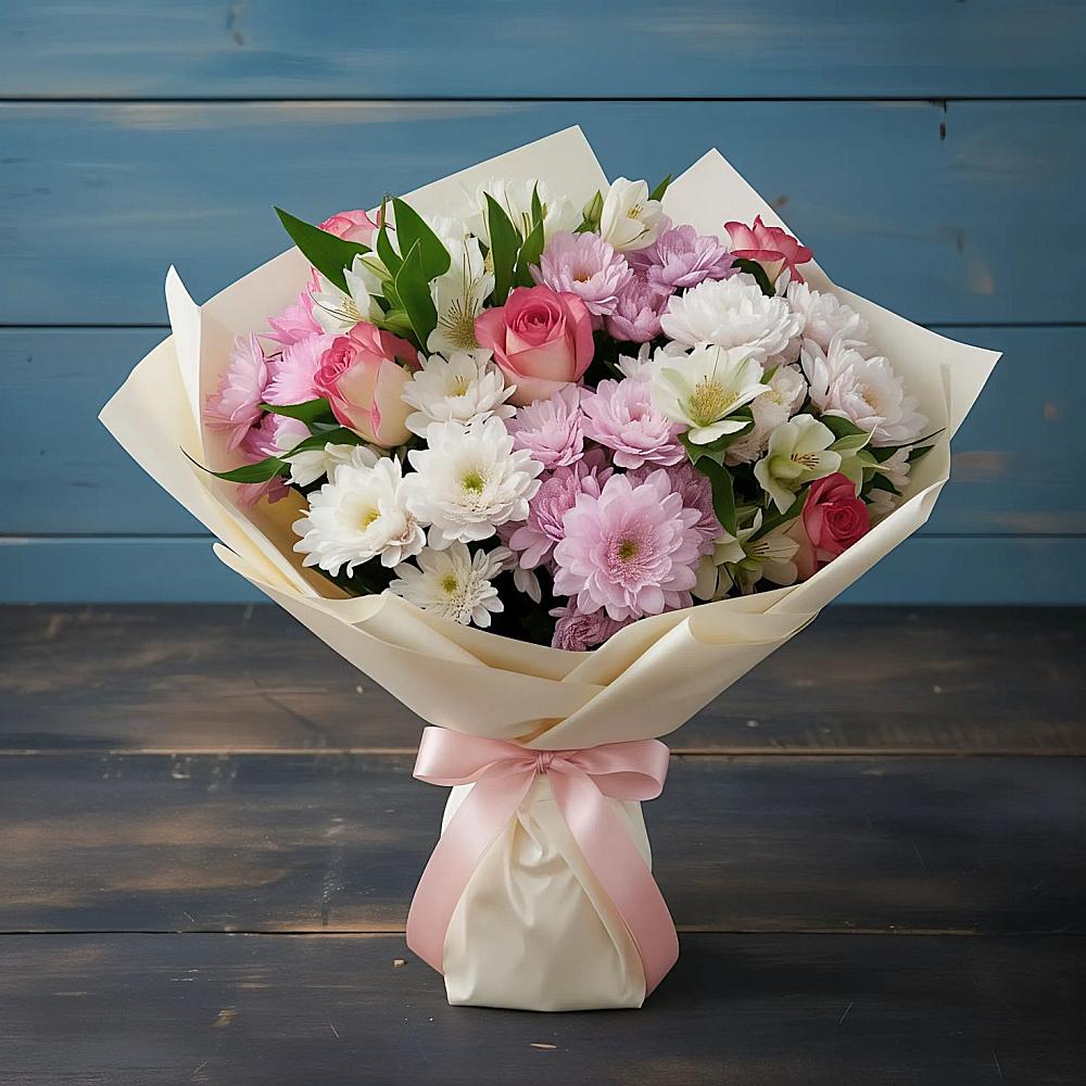 Букет цветов из: Хризантемы, Альстромерии и Розы в Поселок дома отдыха Успенское